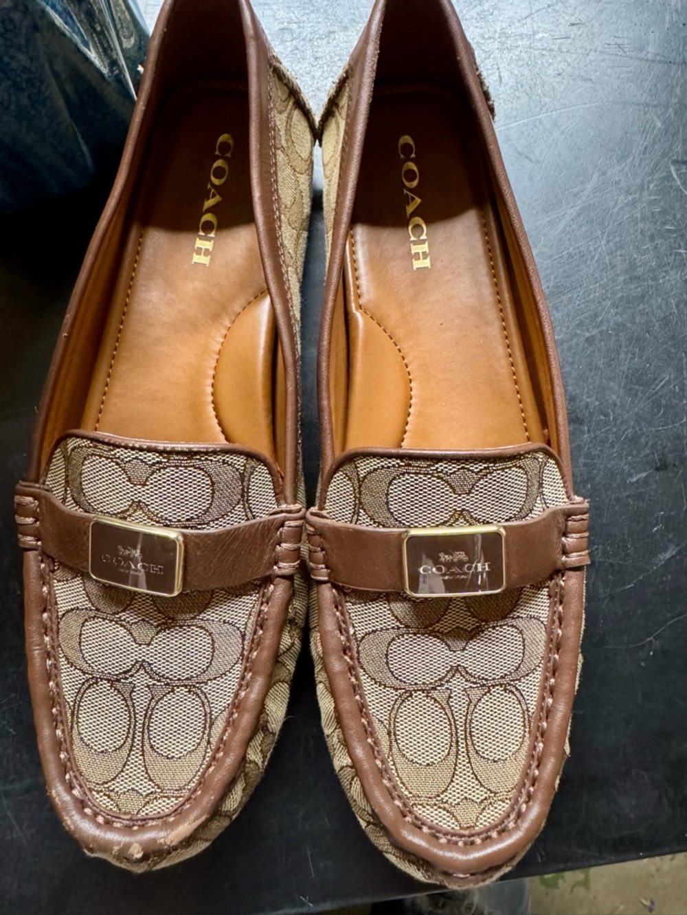 Coach Tan & Brown Signature Canvas Penny Loafers Size 11 Great Condition - Picture 6 of 13